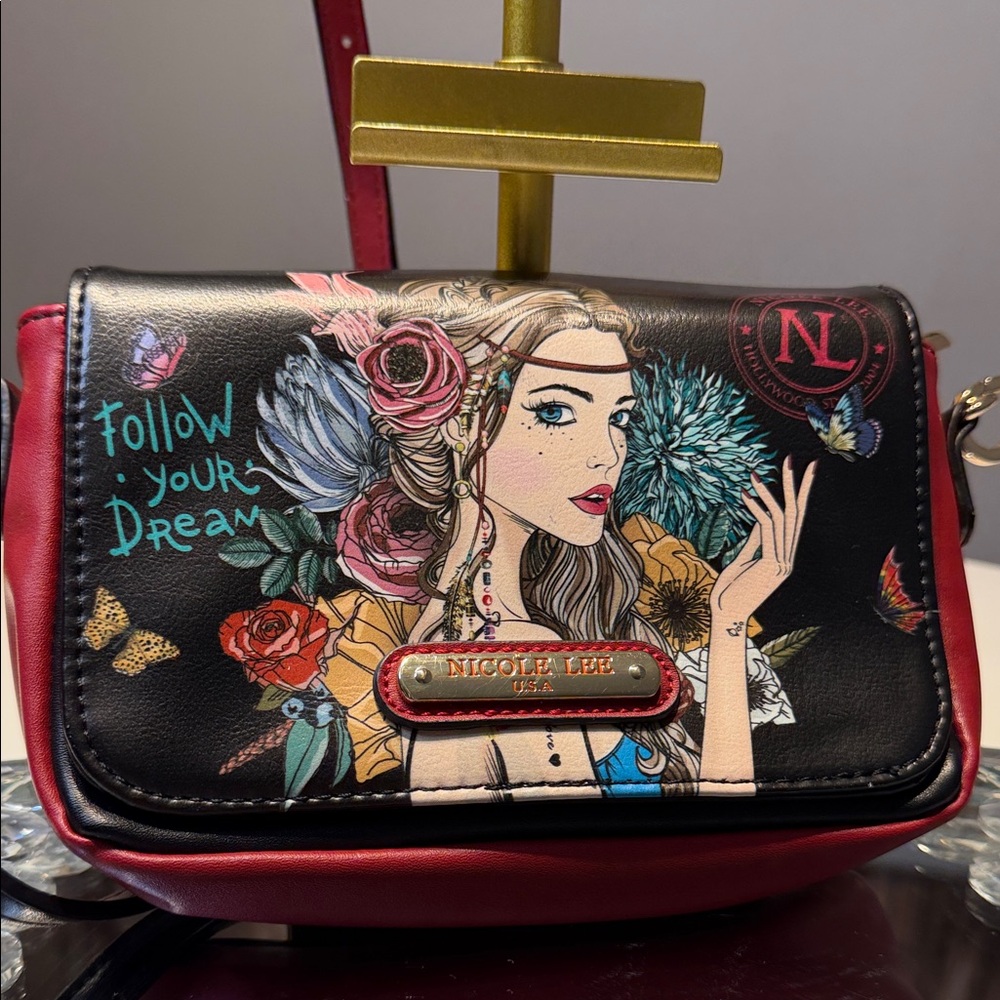 Nicole Lee Artistic Black and Red Crossbody Bag